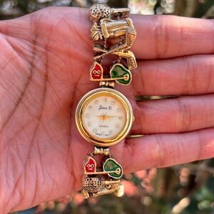 Vintage Gold and Red Charm Slider Bracelet Watch